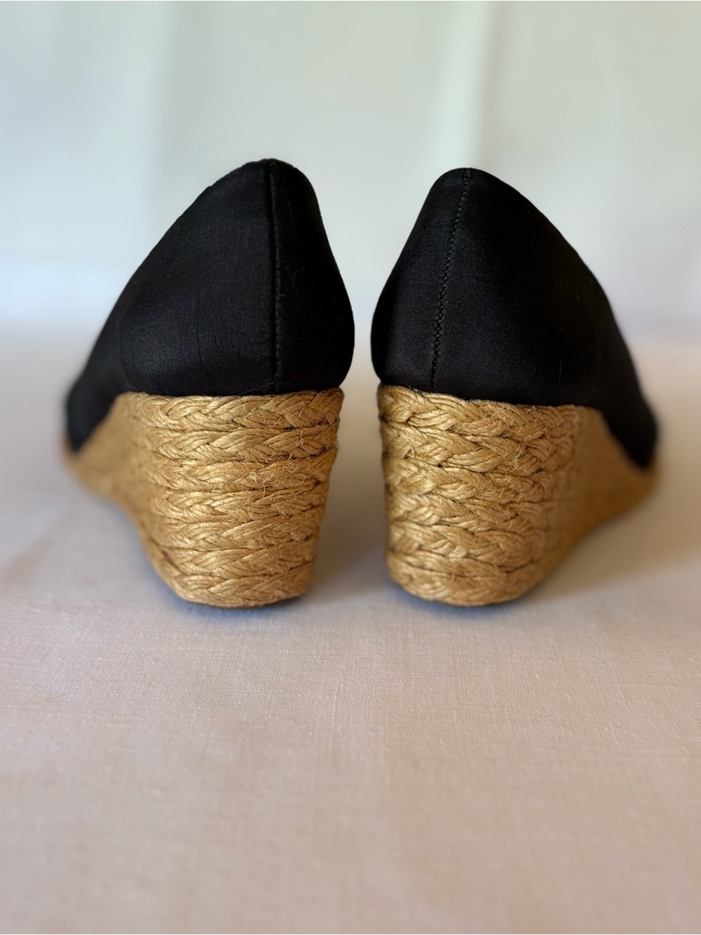 Adrienne Vittadini Black Espadrille Wedge Peep-Toe Heels Size 9 - Picture 4 of 7